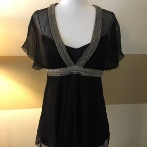 ELIE TAHARI  Silver Thread Embellished Blouse